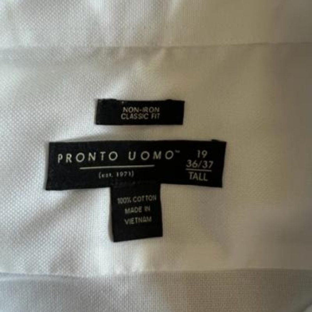 White button up dress shirt men Pronto UOMO 19 36/37 Tall